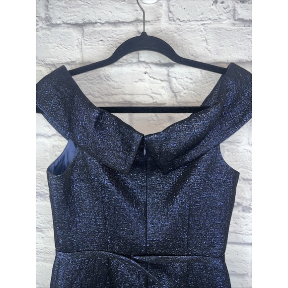 Rickie Freeman x Teri Jon Jacquard Blue Metallic Cocktail Dress Size 6 READ - Picture 11 of 15